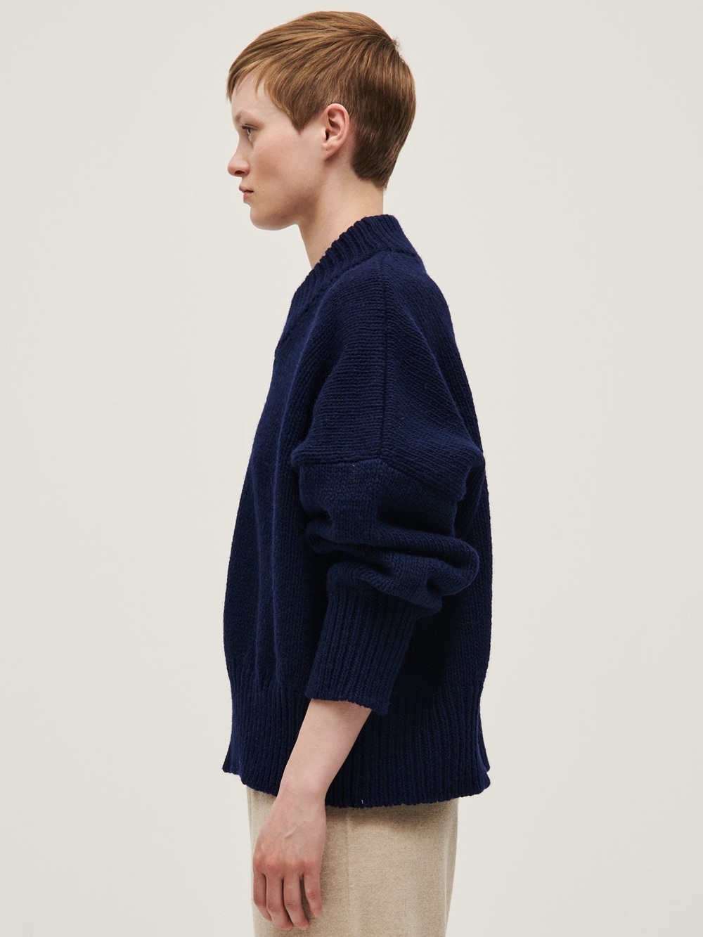 Babaa No 15 Navy Ribbed Crewneck Oversized Sweater 100% Wool - Picture 5 of 9